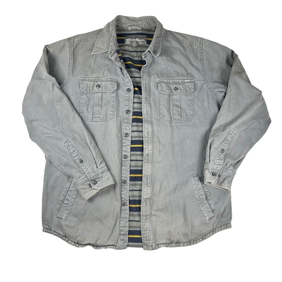 Eddie Bauer Other - Eddie‎ Bauer Mens Tall Fleece Lined Cotton Twill Shirt Jacket Grey Stripe TL